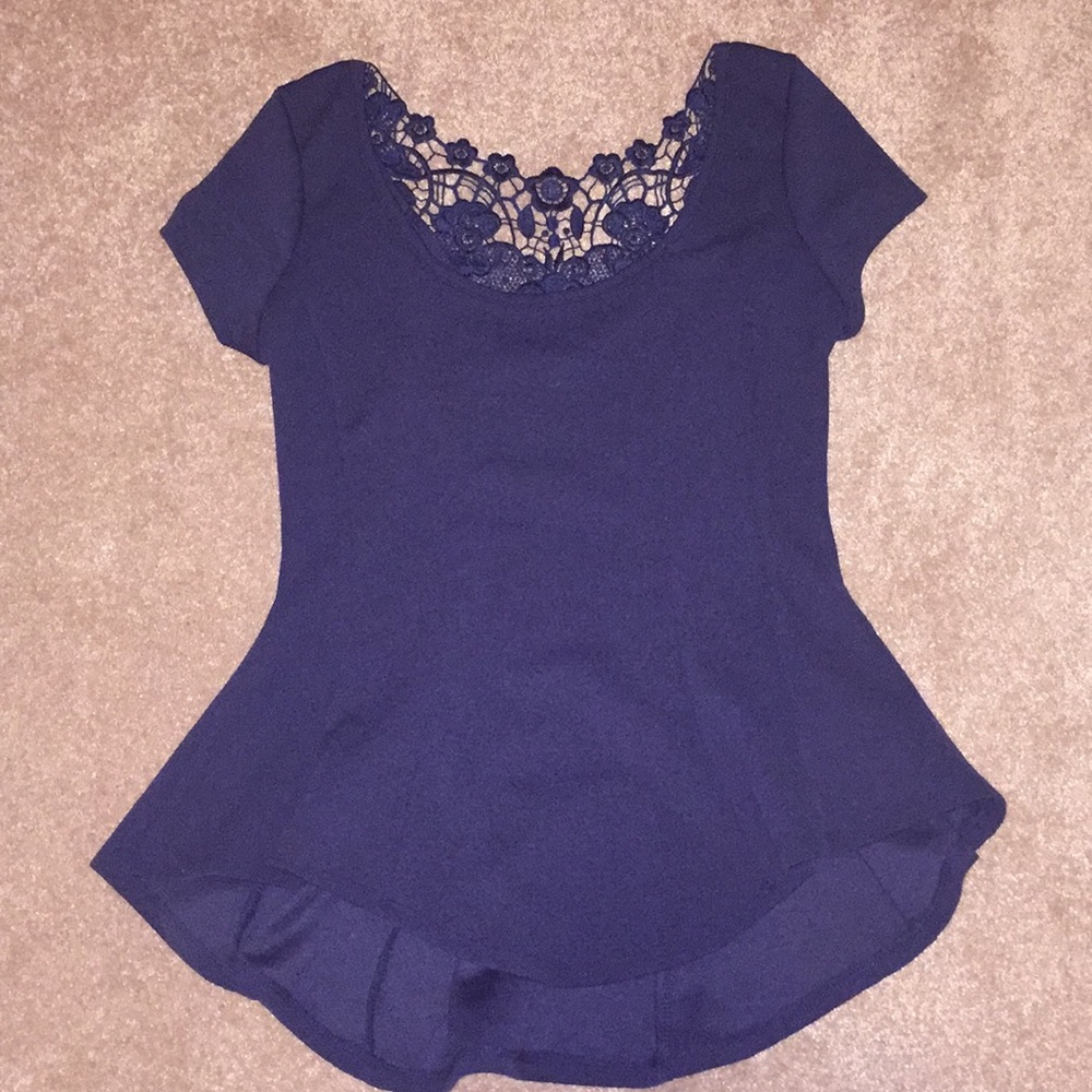 Dressy Blue Top w/ lace back